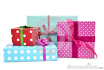 Gifts wrapped in different papers Stock Photo