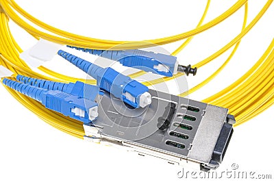 Gigabit Interface Converter with fiber cable Stock Photo