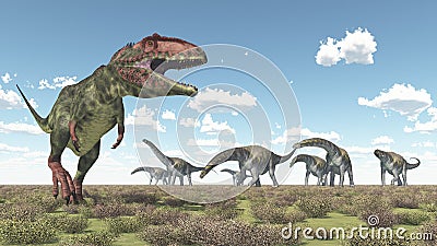 Giganotosaurus and Argentinosaurus Cartoon Illustration