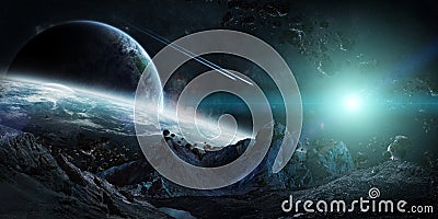 Gigantic asteroids about to crash 3D rendering elements of this Stock Photo