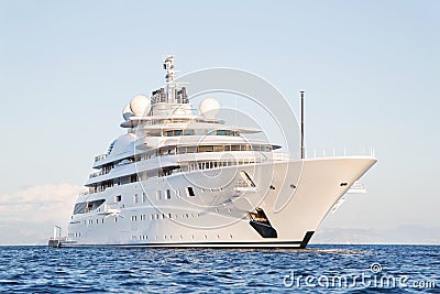 Gigantic big and large luxury mega or super motor yacht on the o Stock Photo