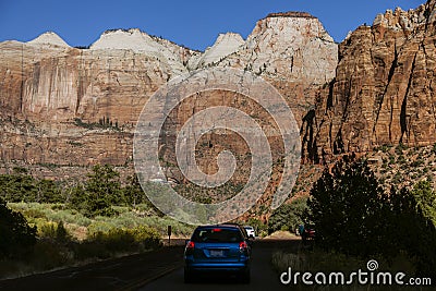 Gigantic high rising mountain massifs are the specialty of Zion National Park Stock Photo