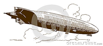 Huge historical airship flying in front of clouds Vector Illustration