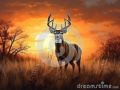 Gigantic whitetail buck Cartoon Illustration