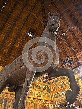 Donatello`s Huge Wooden Trojan Horse in the Palazzo de Ragone in Padua Italy Editorial Stock Photo