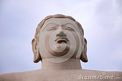 A gigiantic monolithic statue of Bahubali, also known as Gomateshwara, Vindhyagiri Hill, Shravanbelgola, Karnataka. View from the Stock Photo