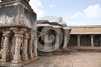 A gigiantic monolithic statue of Bahubali, also known as Gomateshwara, Vindhyagiri Hill, Shravanbelgola, Karnataka. View from the Stock Photo