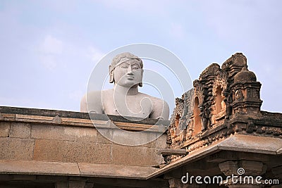 A gigiantic monolithic statue of Bahubali, also known as Gomateshwara, Vindhyagiri Hill, Shravanbelgola, Karnataka. View from the Stock Photo