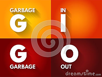 GIGO - Garbage In Garbage Out is the concept that flawed, or nonsense input data produces nonsense output, acronym concept Stock Photo