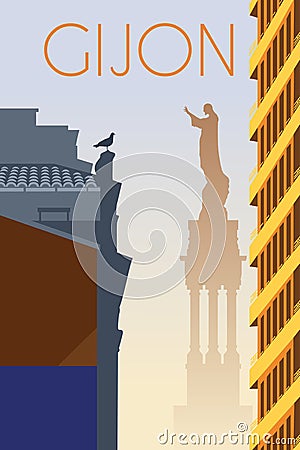 Gijon city Asturias Spain retro poster Vector Illustration