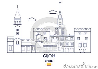 Gijon City Skyline, Spain Vector Illustration