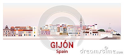 Gijon skyline in bright color palette vector illustration Vector Illustration