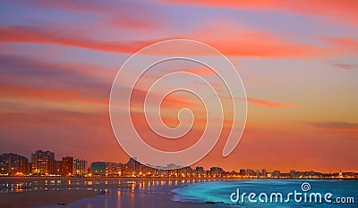 Gijon skyline sunset in San Lorenzo beach Asturias Stock Photo