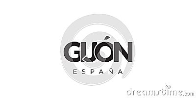 Gijon in the Spain emblem. The design features a geometric style, vector illustration with bold typography in a modern font. The Vector Illustration
