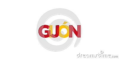 Gijon in the Spain emblem. The design features a geometric style, vector illustration with bold typography in a modern font. The Vector Illustration