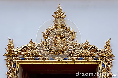 Gild Ornamental Door of Wat Pho Monastery. Stock Photo