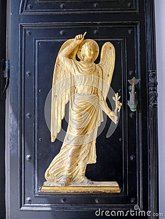 Gilded Angel Figure, Our Lady of Tinos Church, Greece Stock Photo