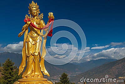 Gilded Bodhisattva statue in Thimphu Stock Photo