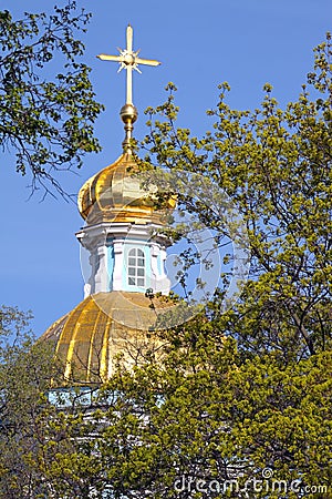 Gilded dome and the young leaves Stock Photo