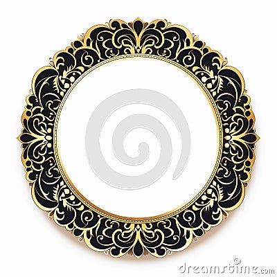 elaborate arabesque golden frame with intricate details on an isolated dark background Stock Photo
