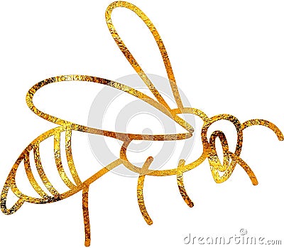 Gilded Elegance - Intricate Gold Flying Bee Digital Painting Clipart Stock Photo