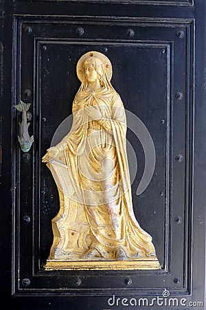 Gilded Figure of Mary, Our Lady of Tinos Church, Greece Stock Photo