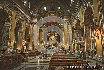 Gilded interior of the church Gesu Nuovo, Naples, Campania, Italy. Editorial Stock Photo