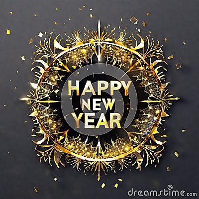Gilded New Year Celebration Shimmering Sign and Festive Elements Happy New Year Stock Photo
