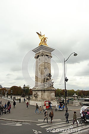 Gilded sculpture on Pont Alexandre III Paris France Editorial Stock Photo