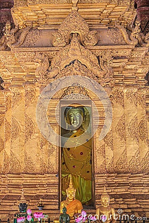 The gilded 'ku' containing the main Buddha image Stock Photo