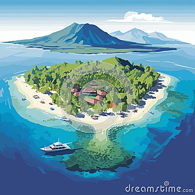 Gili Islands, Indonesia, Colorful Vector Drawing Vector Illustration