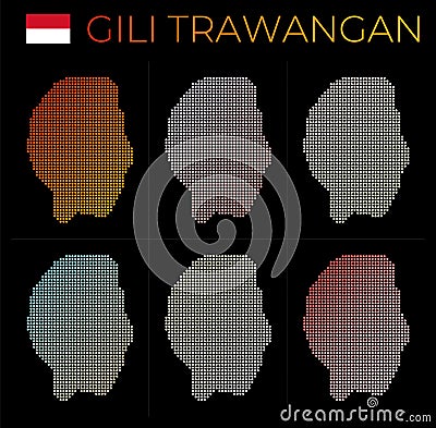 Gili Trawangan dotted map set. Vector Illustration