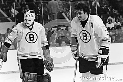 Gilles Gilbert and Phil Esposito, Boston Bruins. Editorial Stock Photo