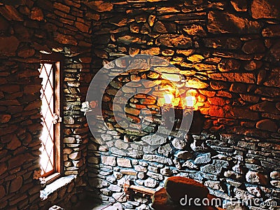 Gillette Castle interior medieval light and wall Stock Photo