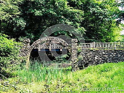 Gillette Castle State Park stone bridge Stock Photo