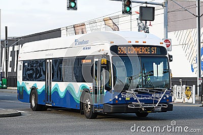Gillig bus powered by compressed natural gas with Pierce Transit Editorial Stock Photo