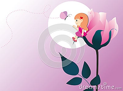 Gilr with big rose Vector Illustration