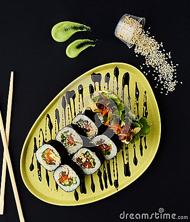 Gimbap. Korean Seaweed and Rice Rolls Stock Photo