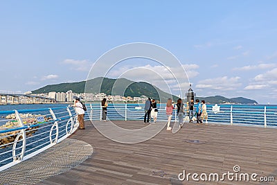 Songdo Beach skyline, Songdo Cloud Trails and Song Marine Cable Car in Busan, South Korea Editorial Stock Photo