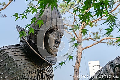 Close up of replica of Gaya Dynasty horseman bronze statue in Gimehae, South Gyeongsang province, South Korea Editorial Stock Photo