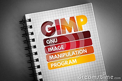 GIMP - Gnu Image Manipulation Program acronym on notepad, concept background Stock Photo