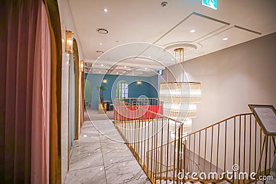 Gimpo,South Korea-August 2019: Luxurious interior marble stone floor with crystal chandelier Editorial Stock Photo