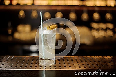 Gin Fizz cocktail with tubule in the decorative glass Stock Photo