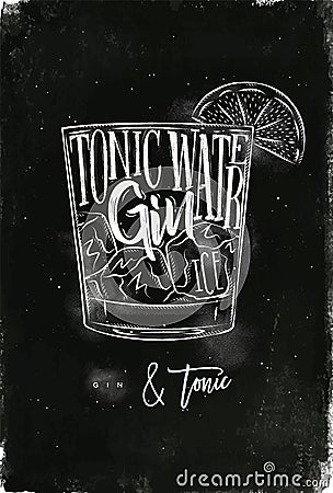 Gin tonic cocktail chalk Vector Illustration