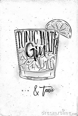 Gin tonic cocktail Vector Illustration