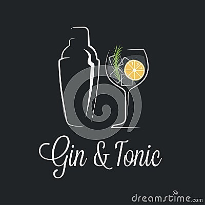 Gin tonic cocktail logo. Shaker with glass of gin Vector Illustration