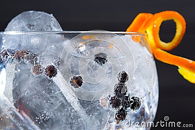 Gin tonic cocktail macro closeup with juniper berries Stock Photo