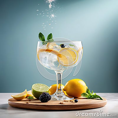 Gin and Tonic cocktail, mixed alcoholic drink served in glass Stock Photo