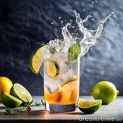 Gin and Tonic cocktail, mixed alcoholic drink served in glass Stock Photo