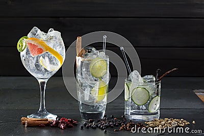 Gin tonic cocktails with lima cucumber and grapefruit Stock Photo